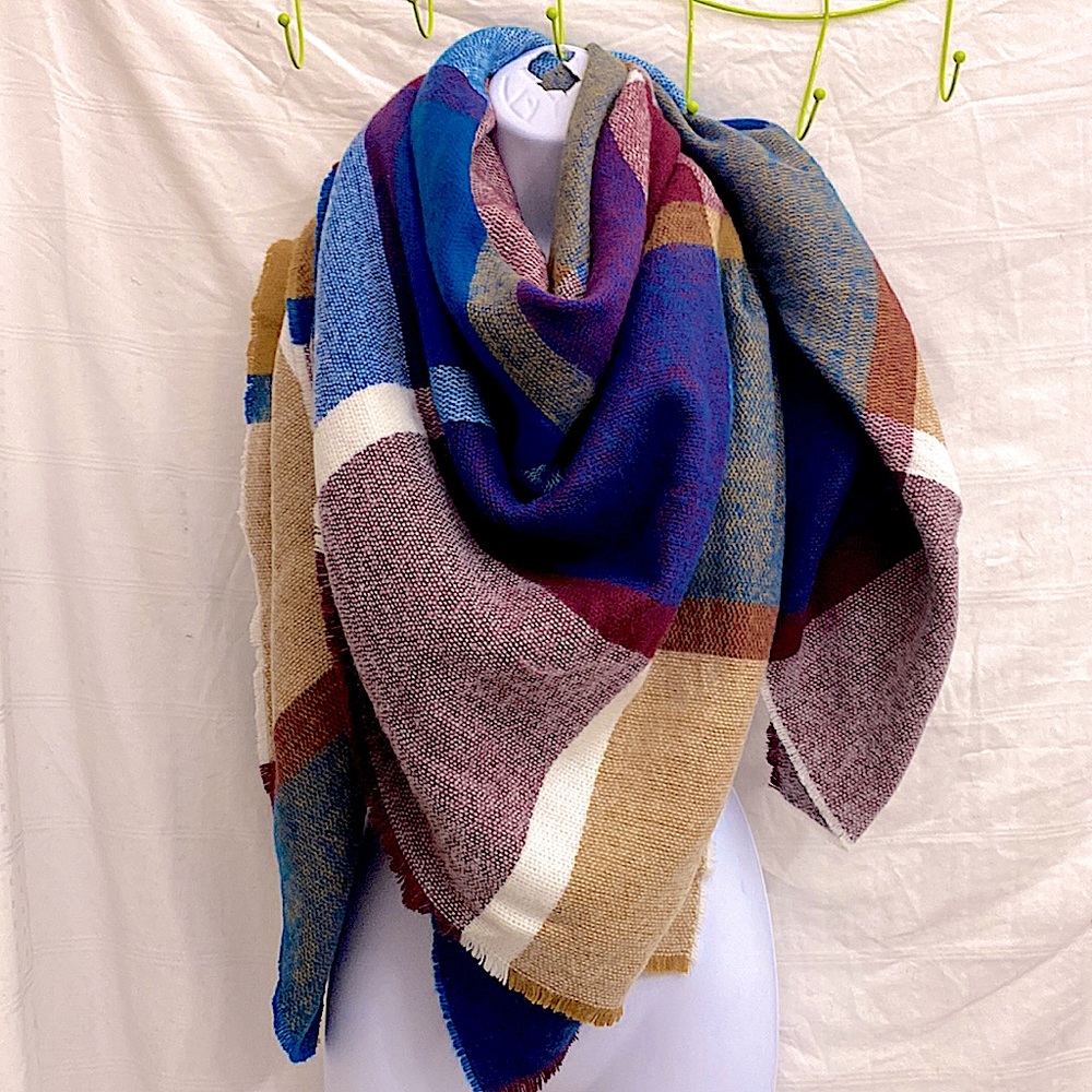 ASOS Multicolor Plaid Blanket Scarf - Blue, Tan, Burgundy, White